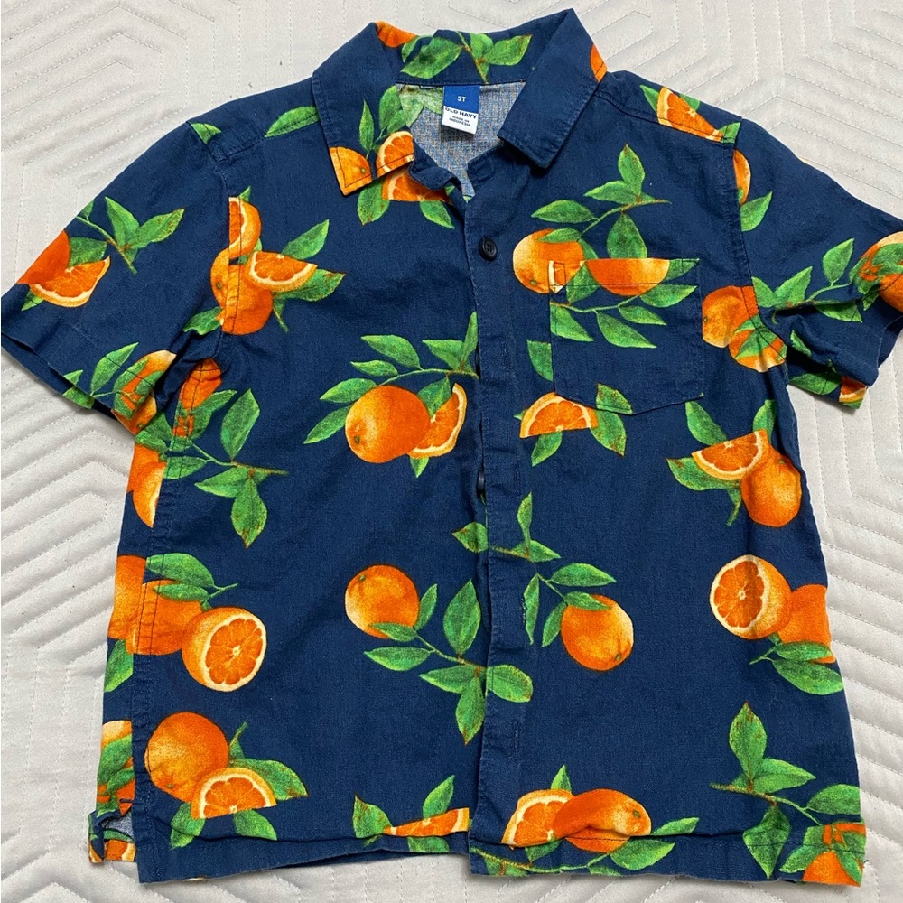 Boys Old Navy Orange Print Short Sleeve Button Down